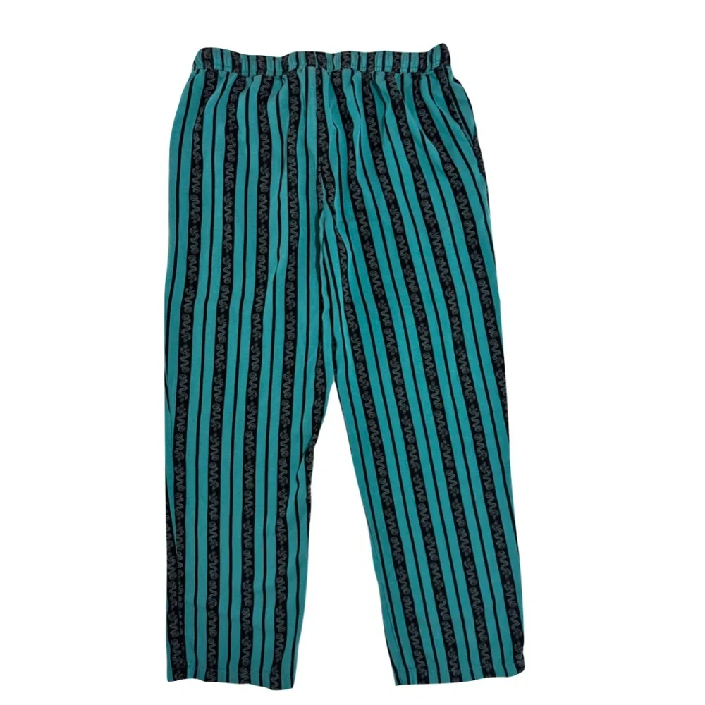 Women’s Teal & Black Striped Lounge Pants - Picture 2 of 10